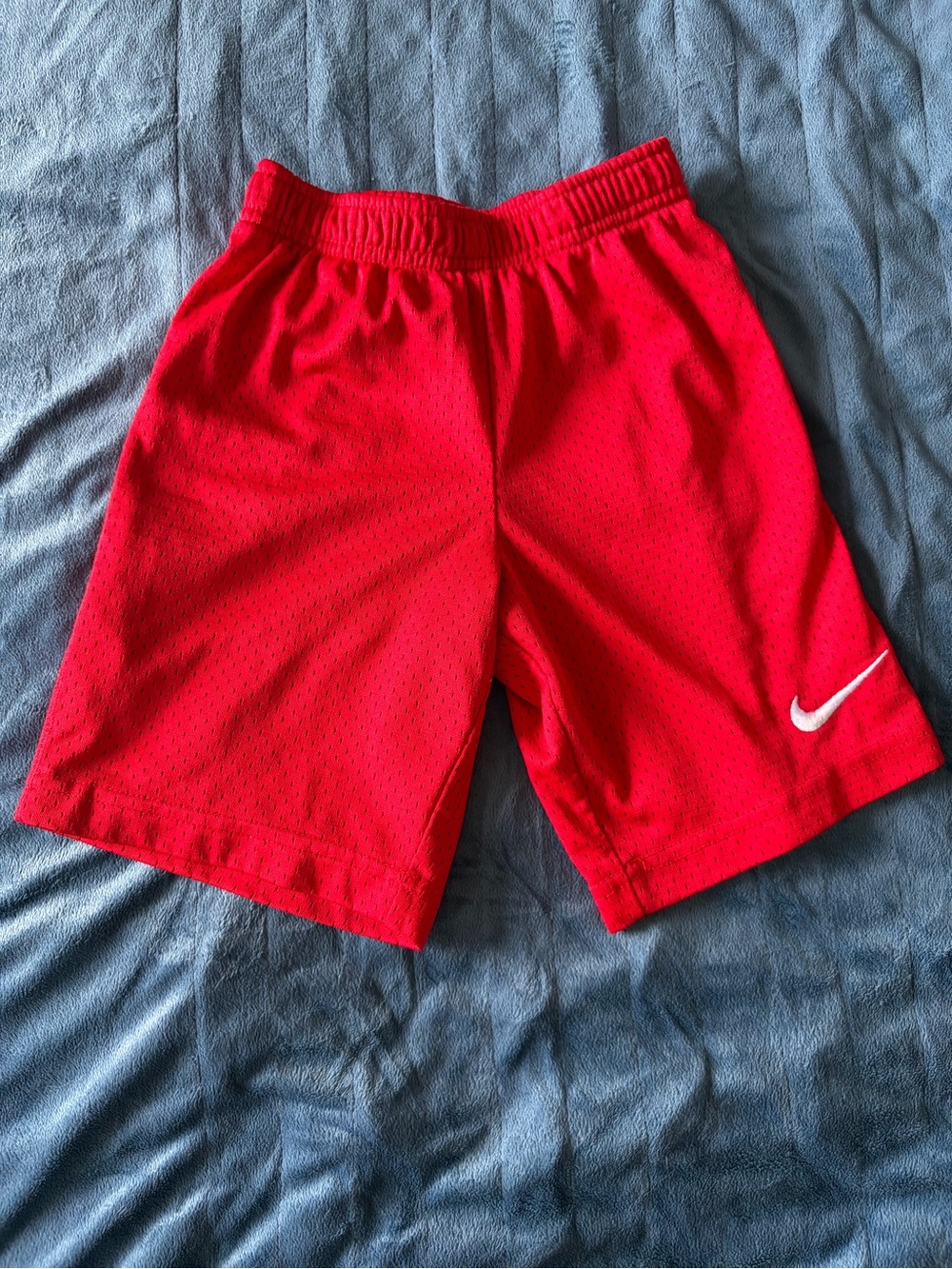 Nike Bright Red Kids Mesh Athletic Shorts with White Swoosh
